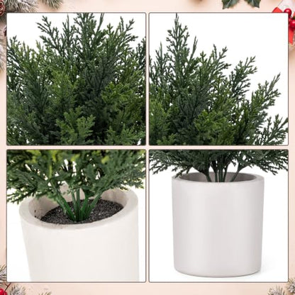 Christmas Mini Cedar Ball Tree Set - White, 12 Pack Artificial Decor