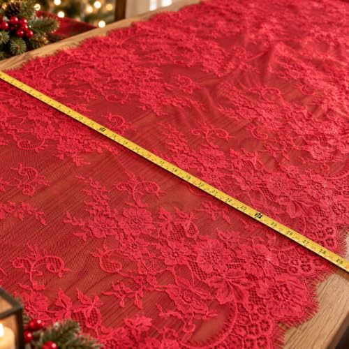 6 Pack Red Lace Table Runners 30x120 Inch for Christmas Holiday Decor