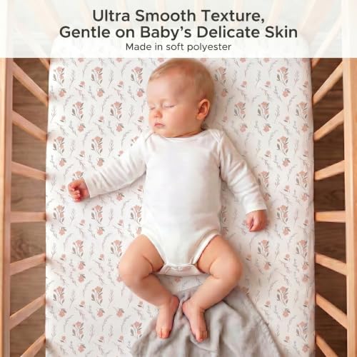Baby Crib Sheets for Girls & Boys 3 Pack Pink+White+Flower Fitted 52x28x8 Inches