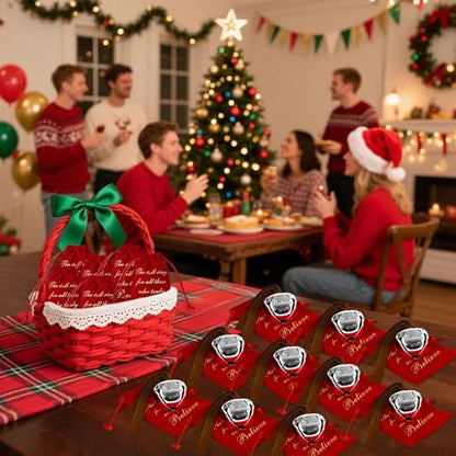 25-Piece Christmas Bell Set with Red Velvet Bags - Silver Holiday Jingle Bells - Santa & Reindeer Ornaments