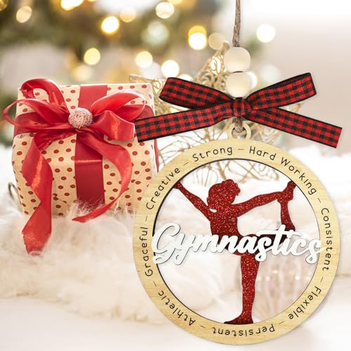 Gymnastics Christmas Ornament Wooden Holiday Decoration - Red, 3.93 Inch - Variation of THIS Listing
