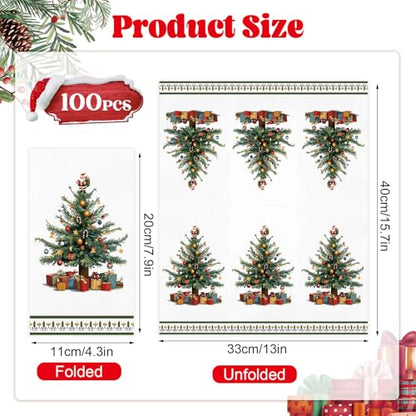 Green Christmas Tree Disposable Paper Napkins 3-Ply Holiday Dinner Set for Xmas
