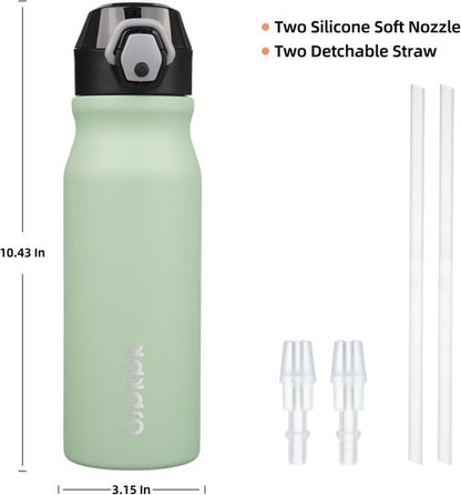 BJPKPK Insulated Water Bottle - 25oz Stainless Steel Flask with Straw & Carry Handle | Sage Color