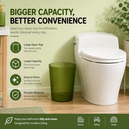 Green Transparent Trash Can - 2 Gallon Slim Plastic Wastebasket for Bathroom & Office