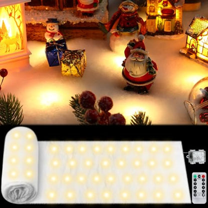 Christmas Snow Blanket with LED Lights - Warm White 94 x 24 Inch, Fake Snow for Holiday Decor