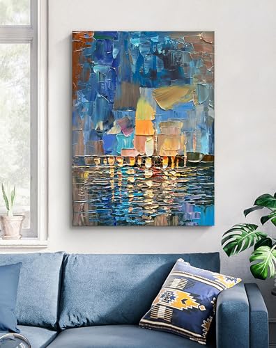 Limiyer Art Hand-Painted Abstract Landscape Oil Painting Sea Landscape Modern Abstract Art Home Wall Decoration 40x28 Inches