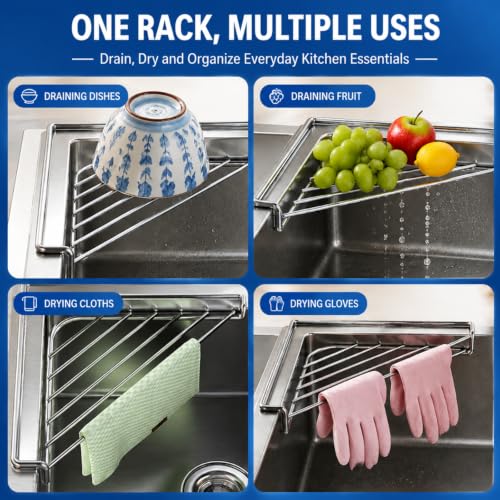 Stainless Steel Corner Sink Shelf with Wire Rack - Space Saving Kitchen Organizer
