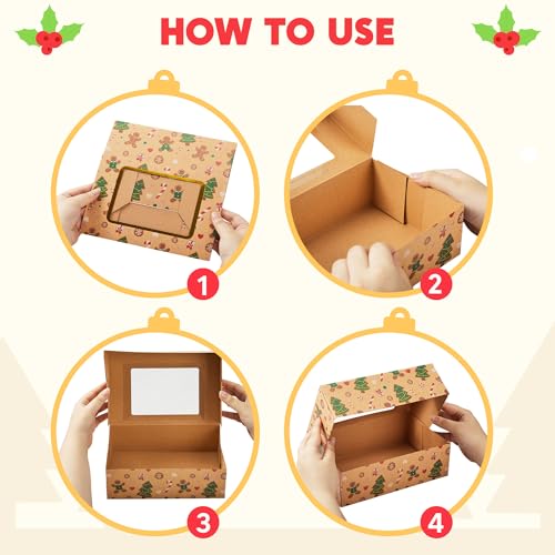 12-Pack Foiled Christmas Cookie Boxes with Windows - Holiday Bakery Treat Containers