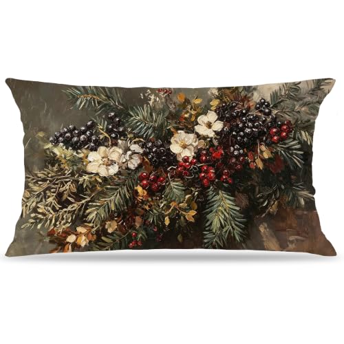 Winter Magnolia Christmas Floral Lumbar Pillow Cover 20x12 - Cozy Holiday Decor