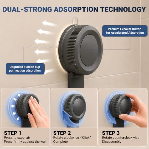 2-Pack Shower Caddy Corner Suction Cup Towel Rack with Bar & Hooks - Gray