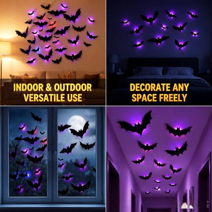 Black 36 Pack 3D Halloween Bat Wall Stickers - Spooky Home Decor