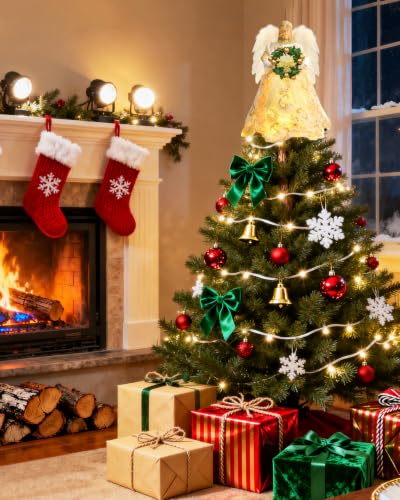 12-Inch Lighted Angel Tree Topper with Lights for Christmas Tree, Battery Operated Holiday Decor