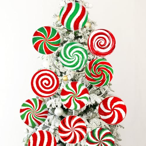 Christmas Candy Ornaments Set - 12 Lollipop Decorations for Tree & Holiday Decor - Swirl Pattern, 7.9 Inches - Christmas Variation