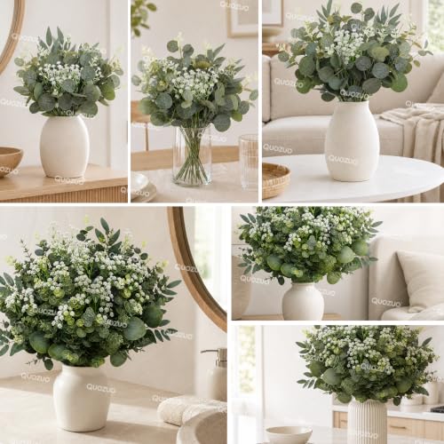 Artificial Eucalyptus Leaves Stems Bulk 70 Pcs Faux Greenery for Wedding and Home Decor