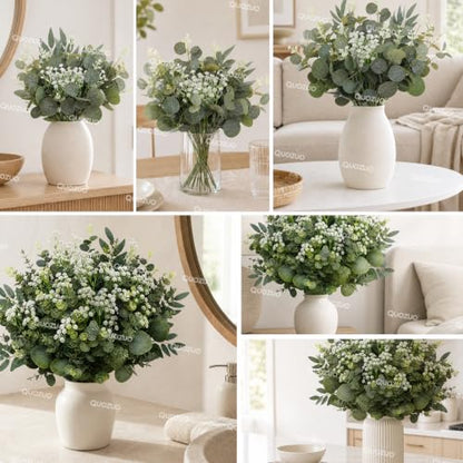 Artificial Eucalyptus Leaves Stems Bulk 70 Pcs Faux Greenery for Wedding and Home Decor