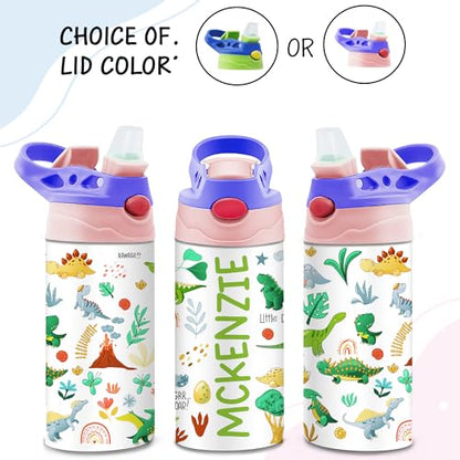 Personalized Kids Water Bottle | 12 Oz Double Wall Insulated Stainless Steel Tumbler | Custom Name Leak-Proof Cup with Straw | Back to School Gift for Toddlers, Children, Boys, Girls | Unicorn