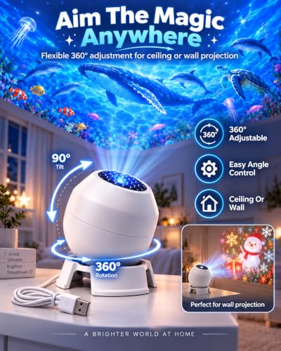 Wonder Tide Ocean Light Projector - White, Underwater Room Decor, 3 Scene Films