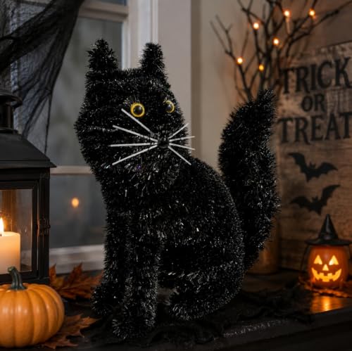Halloween Spooky 3D Tinsel Black Cat Decoration - Sitting Style