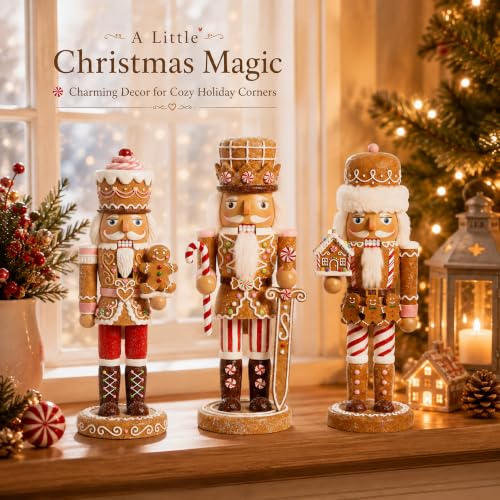 Nutcracker Figurines Set - Gingerbread Theme, 5.9 Inches, 3 Pieces