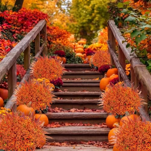 Artificial Fall Flowers Bundle - Orange Red for Outdoor & Home Decor