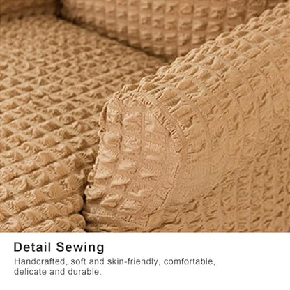 Beige Wing Back Chair Slipcover with Skirt - Non Slip Washable Furniture Protector