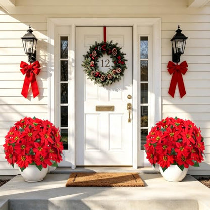 Artificial Poinsettia Topiary Trees - Red Holiday Outdoor Decor - 24 Inches - 2 Pack