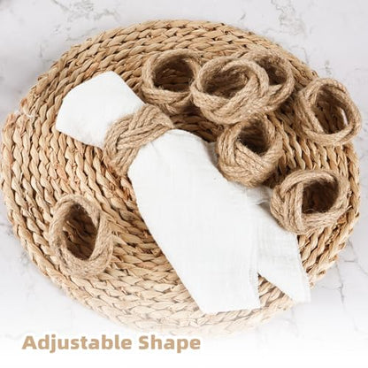48 Yute Rustic Napkin Ring Set - Farmhouse Burlap Table Decor