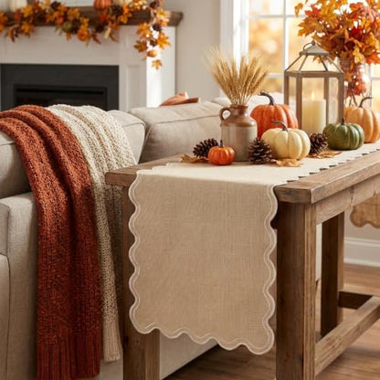 Burlap Table Runner 14x36 Inch with Scalloped Edges - Fall Rustic Home Decor (Variation: Burlap / 36 Inch)