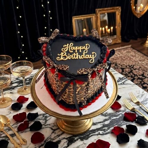 20 Pcs Black Satin and Leopard Print Ribbon Cake Toppers - Party Decor