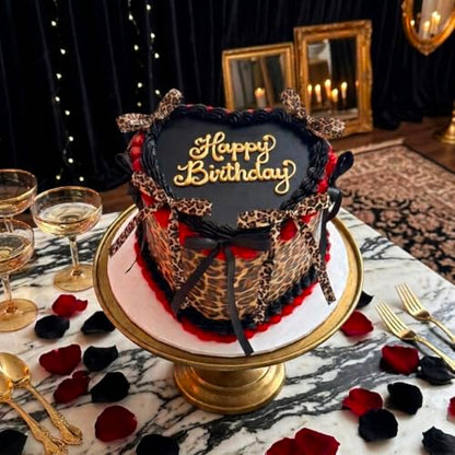 20 Pcs Black Satin and Leopard Print Ribbon Cake Toppers - Party Decor