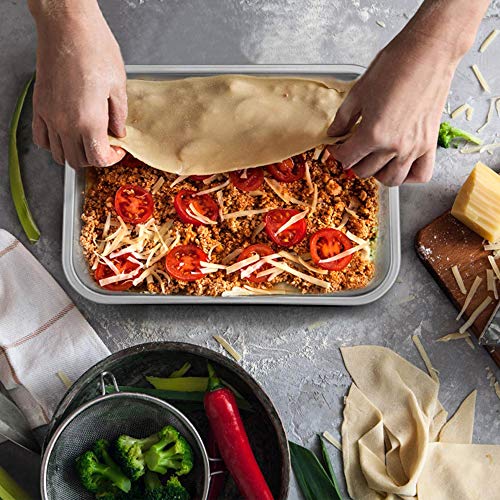 TeamFar Lasagna Pan Set of 2, Brownie Pan Deep Lasagna Pan Rectangle Cake Pan Stainless Steel for Baking Roasting, 10.7’’×8.3’’×3.2’’, Deep Dish & Heavy Duty, Dishwasher Safe & Stackable