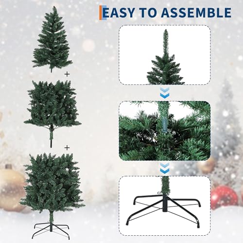GAOMON 7.5FT Artificial Christmas Tree - Pre-Lit Green Slim Xmas Tree with LED Light & Stand
