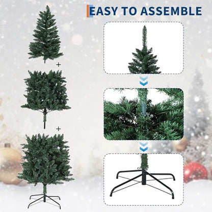 GAOMON 7.5FT Artificial Christmas Tree - Pre-Lit Green Slim Xmas Tree with LED Light & Stand