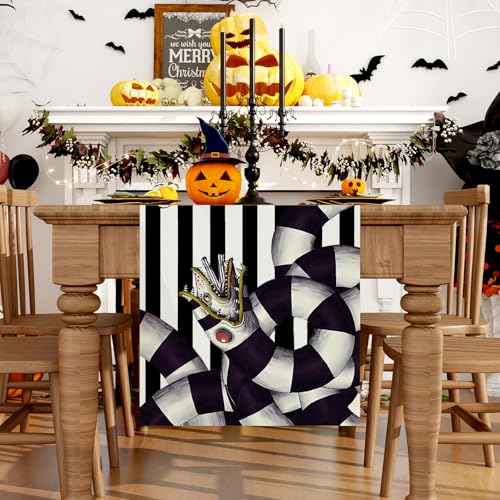 Black Striped Halloween Table Runner for Home Decor - 13x72 Inches