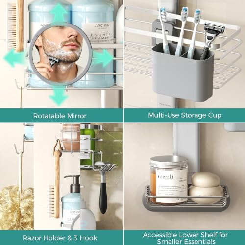 Adjustable Hanging Shower Caddy Medium - Rustproof Stainless Steel Bathroom Organizer
