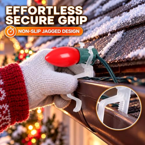 Christmas Light Clips 100 Pack for C7 C9 C6 Shingles Transparent - Easy Install