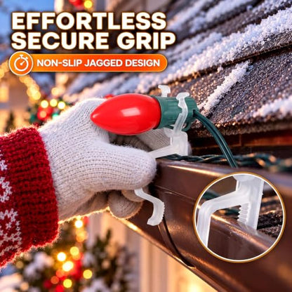 Christmas Light Clips 100 Pack for C7 C9 C6 Shingles Transparent - Easy Install
