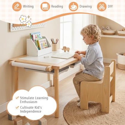 HONEY JOY 3-Piece Sensory Table and Chair Set for Kids with Adjustable Height, Dual Sided Top, Bins & Art Accessories