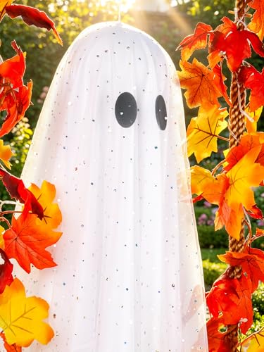 Medium Plus Hanging Ghost Halloween Decorations with Swing & Lights - 5.3ft Outdoor/Indoor Decor