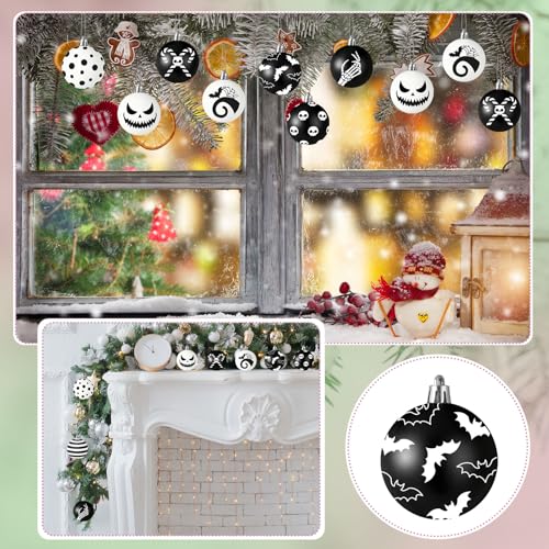 Gothic Halloween Christmas Ornaments Set - Black & White Holiday Decor, 24 Pcs