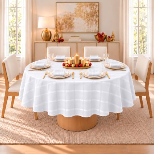 Newbridge Holiday Elegance Plaid Round Tablecloth 70 Inch - White