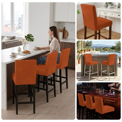 Set of 4 Autumn Burnt Orange Stretch Bar Stool Covers - Washable Counter Height Slipcovers for Dining & Bar Areas