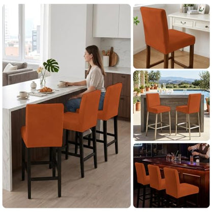 Set of 4 Autumn Burnt Orange Stretch Bar Stool Covers - Washable Counter Height Slipcovers for Dining & Bar Areas