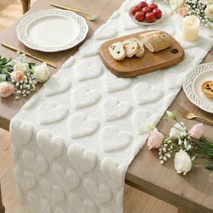 White Soft Plush Faux Fur Love Heart Valentine’s Table Runner 13x72 Inch Variation of THIS listing