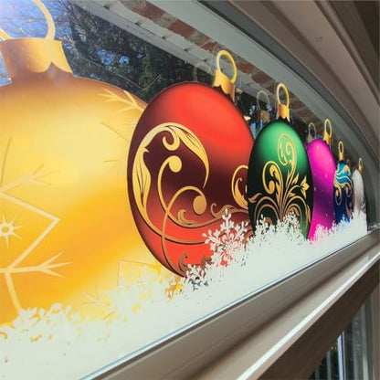 36 Inch Snowy Ornament Christmas Window Cling Border - Reusable Holiday Decor