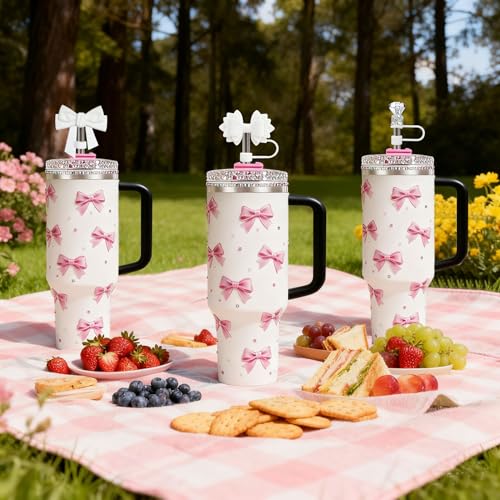 Black 3Pcs Tumbler Straw Toppers for Stanley Cup 30/40oz - Diamond & Bow Design
