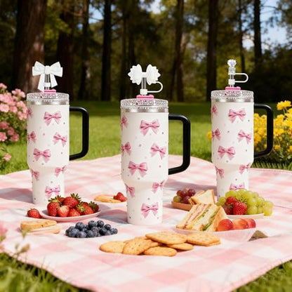 Black 3Pcs Tumbler Straw Toppers for Stanley Cup 30/40oz - Diamond & Bow Design