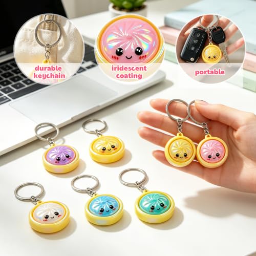 12Pcs Iridescent Keychain Set - Colorful Cartoon Face Mini Pendants - QUWEXO 12pc