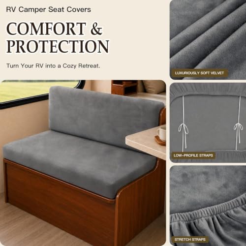 Dark Grey Velvet RV Dinette Cushion Covers Set - 2 Backrest & 2 Bench