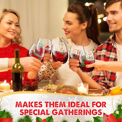 Umigy 8 Pcs Christmas Stemless Wine Glasses 15 oz Word Theme, Red Green Variation